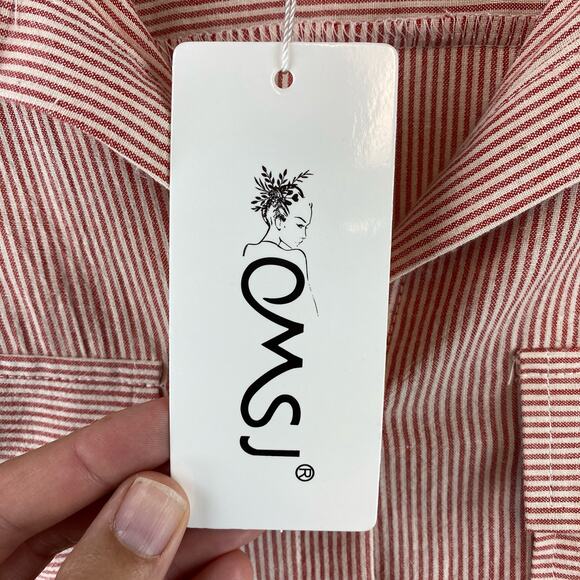 NWT OMSJ Red Seersucker Striped Button Down Front Pocket Shirt Plus Size 2XL - Picture 5 of 12